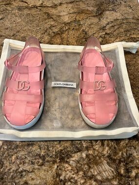 Dolce & Gabbana Pink Jelly Kids Sandals with DG Logo